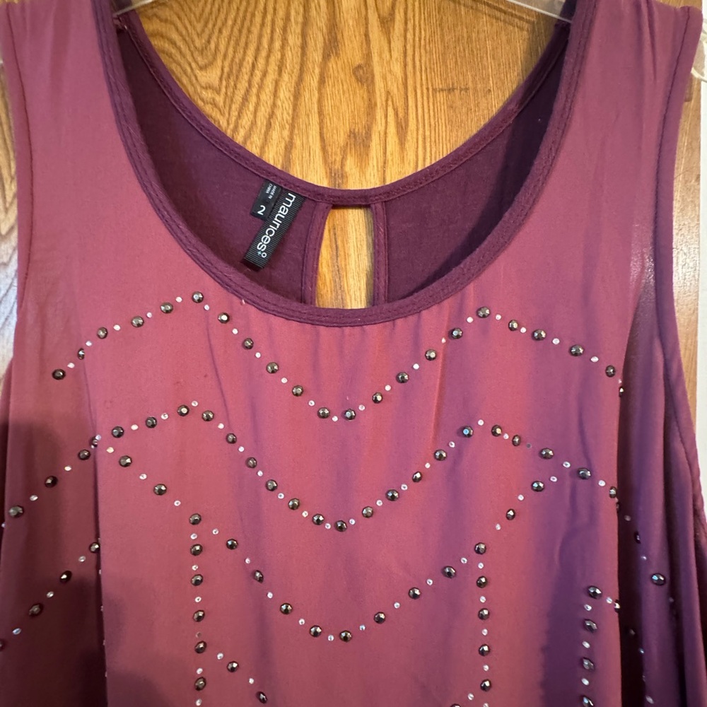 Ladies PLUS SIZE Studded Burgundy Top
